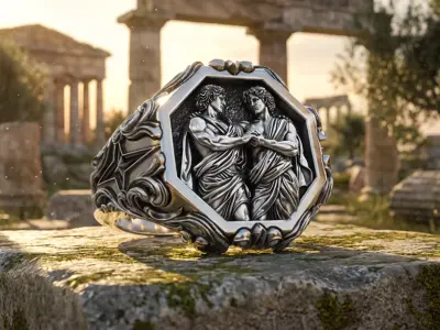 Gemini Zodiac Sign Ring Antique Sculpture Signet 3D print model