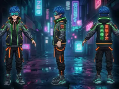 Stylized Cyberpunk Anime Boy - Rigged Game Ready Character Low-poly 3D model