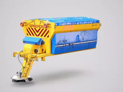 Rusted Road Salt Spreader Winter Snow Removal Equipment  Low-poly 3D model