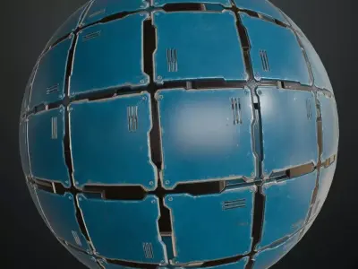 Blue Sci-Fi Square Modular Metal Plate PBR Seamless Texture