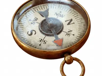 Vintage Brass Compass 3  3D model with PBR textures Low-poly 3D model