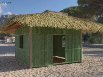 Bamboo Wall Panel Set with Door Window Solid Panels and Posts 3D model