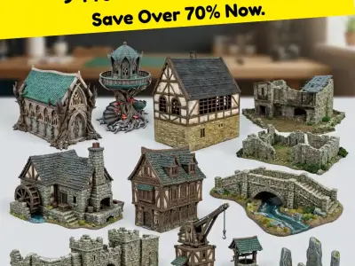 Medieval Fantasy Village Collection 9 Low Poly 3D Buildings 3D model