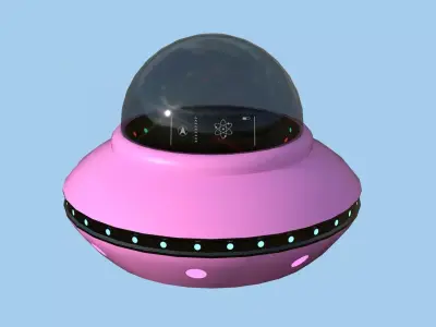 Cartoon UFO A7 - SciFi Flying Saucer - Pink Low-poly 3D model