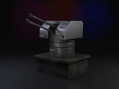 Realistic Turret with two guns on concrete podium gameready Free low-poly 3D model