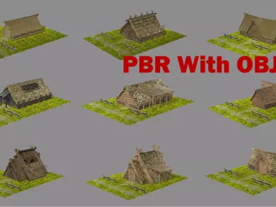 Medieval Viking House Pack Game Ready Low-poly 3D Mode