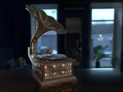 Antique Gramophone PBR Game-Ready Low-poly 3D model