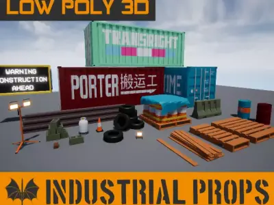 Low-Poly Industrial Props Pack Low-poly 3D model