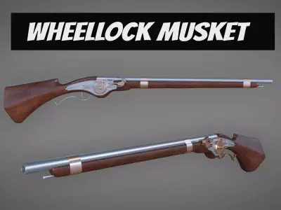 WheelLock Musket Firearm LowPoly 3D Model Low-poly 3D model