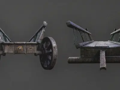 Wooden Cart Low-poly 3D model 22