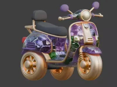 Stylized Chibi Jeweled Mosaic Scooter Low-poly 3D model