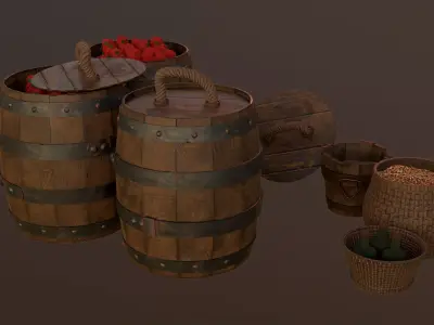 Medieval Wooden Barrel  Game Ready Prop Low-poly 3D model