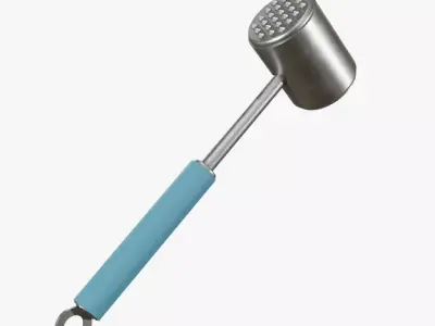 Meat Tenderizer Mallet Pounder Stainless Steel steel blue handle Low-poly 3D model