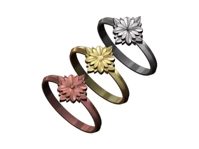 3 Flower Rosette Rings 3D print model