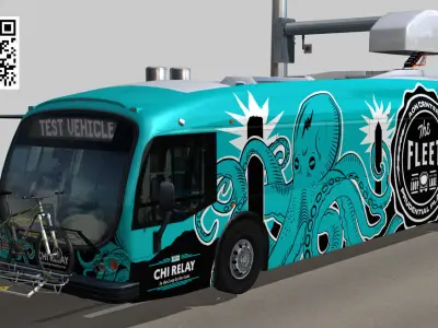 Proterra electric 40 Foot bus AON center chicago octopus livery Low-poly 3D model