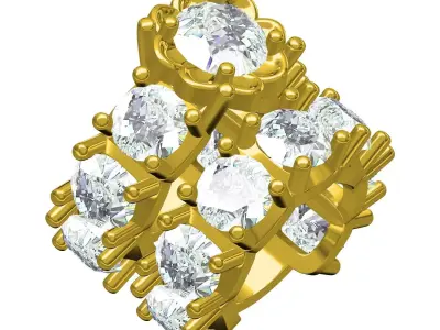Antique Big Diamond Half Eternity Bridal Ring Set 3D print model