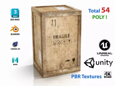wooden crate PBR 4K Low-poly 3D model 3