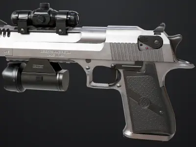 Pistol 10 Silver Generic All PBR UE Textures Low-poly 3D model