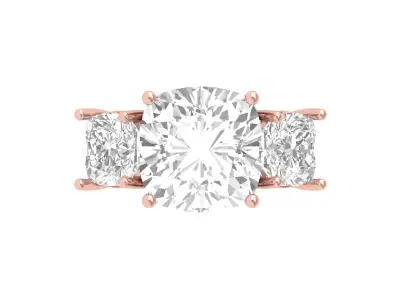 Cushion 3 Stone Bridal Ring 3D print model shop