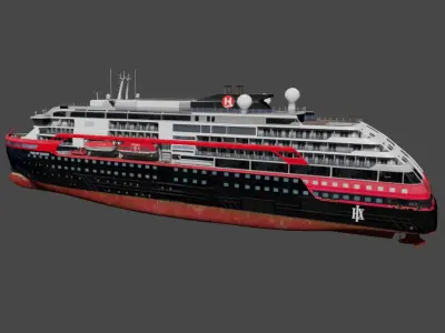 Hurtigruten Expeditions cruise ship Low-poly 3D model