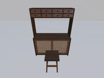 Table and Small Chair  Low-poly 3D model