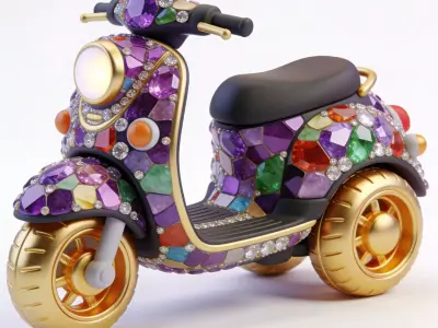 Stylized Chibi Jeweled Mosaic Tri-Scooter Low-poly 3D model