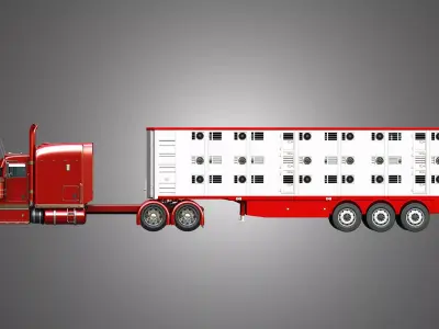 Semi Truck Ultra Cab Sleeper Custom and Animal Transport Trailer 3D Model Pack