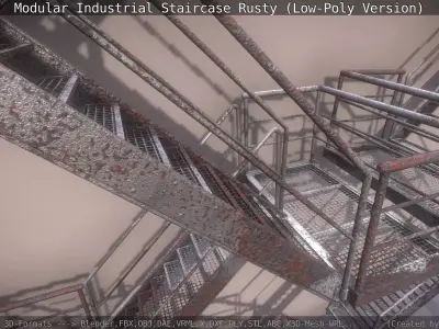 Modular Industrial Staircase Rusty - Low-Poly Version Low-poly 3D model