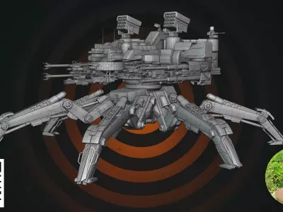 Heavy Quadrupedal Combat Mech - Dual Minigun Edition 3D model