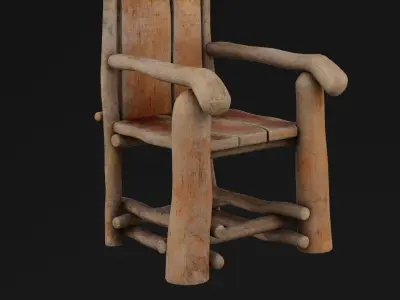 Wooden TreeLog Chair Low-poly 3D model
