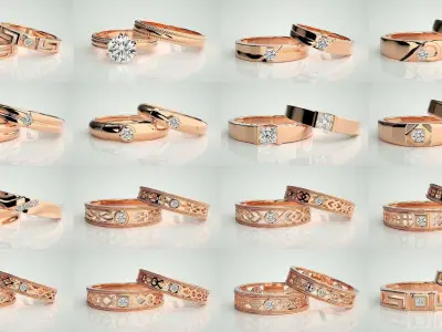 156  Couple Band Ring 3dm stl render detail Part-3 3D Model Pack