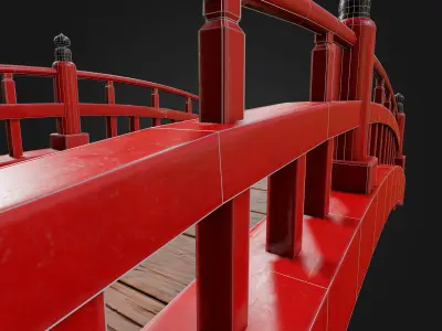 Japanese Red brigde torii garden low poly gameready VR AR Low-poly 3D model