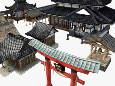 Ancient Japanese Village Collection Low-poly 3D model