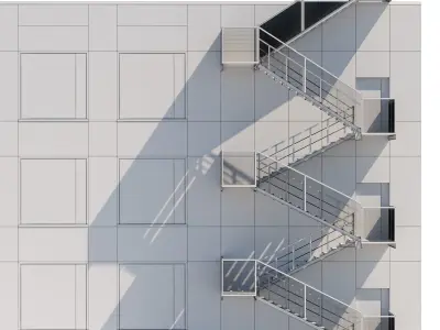 Metal stair with fencing 3D model