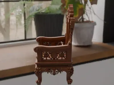 Elegant Vintage Oak Chair - High Detail 3D model