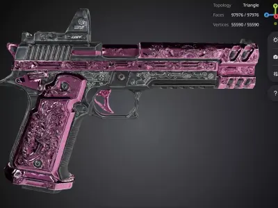 Pink Floral Pistol 3D model purchase