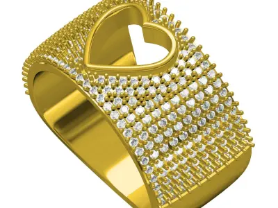 Antique Hollow Out Heart cocktail Ring for Women 3D print model