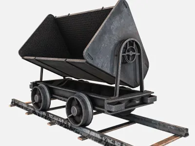 Mine Cart With Track Low-poly 3D model