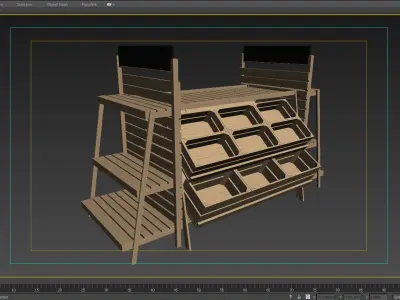 Shelf 3D model 5 wooden with bins 3D model