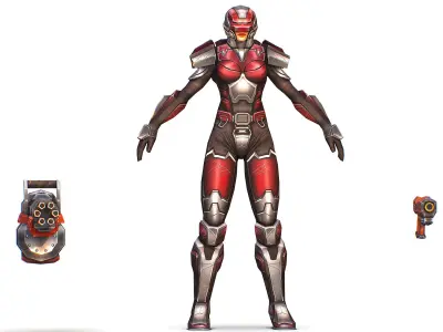 Cartoon Sci-Fi Cyborg Drone Heavy Machine Gunner Low-poly 3D model 2