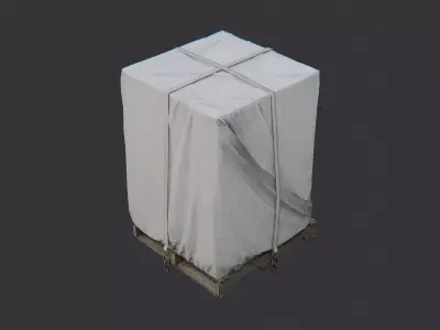Train Crate with White Tarpaulin on Pallet Low-poly 3D model