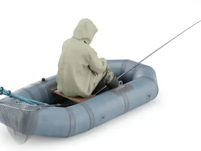 Fisherman in a Boat 3D model