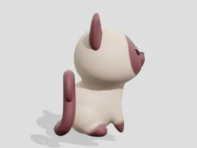 Cute Siamese cat sitting  3D model