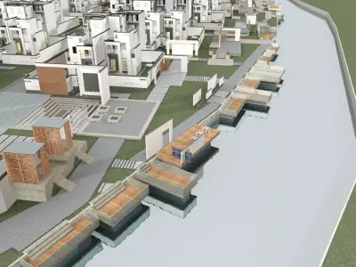 Villa city with canal 3D model purchase