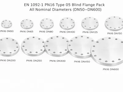 EN1092-1 PN16 Type 05 Blind Flange DN50-600  Industrial Steel 3D model