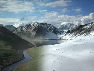 Mountain Lake with Summer and Winter Textures 3D model