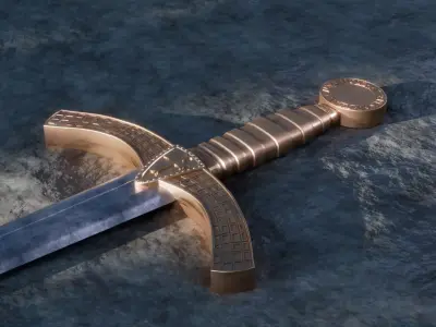 Antique sword engraved Free low-poly 3D model