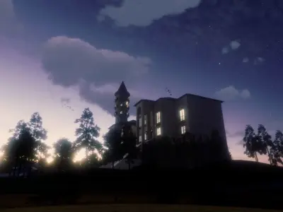 Classic great hall with tower 3d Model Low-poly 3D model