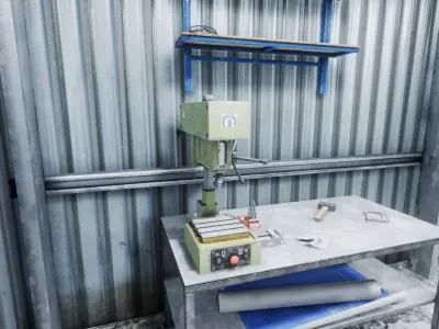 Workshop in metal building Low-poly 3D model