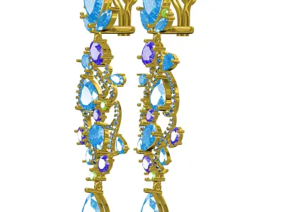 Antique Blue Sapphire Stone Long Earring 3D print model